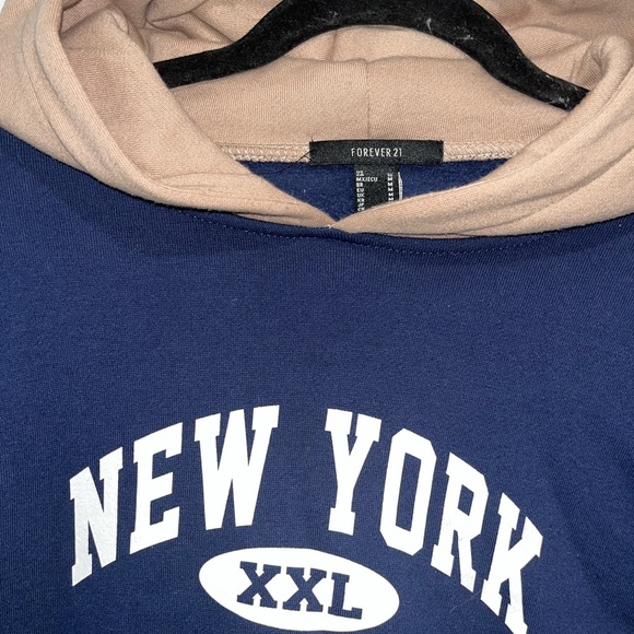 Forever21 Colorblock Navy/Grey/Beige New York Oversized Hoodie — M - Picture 4 of 5
